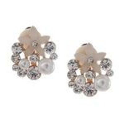 Boucles d'Oreilles Clip Fleur de Perle et Cristal Simulé