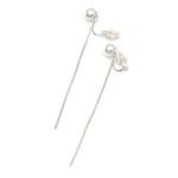 Boucles d'oreilles pendantes à clip en chaîne argentée avec fausse perle 2