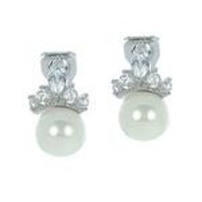 Diadème en zircon cubique plaqué or blanc inspiré de boucles d'oreilles clip perle de coquillage