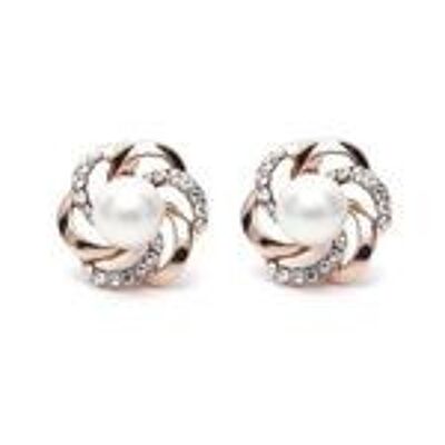 White Simulated Pearl with Crystal Flower Clip-on Earrings