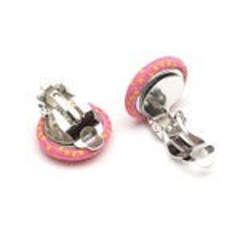 Boucles d'oreilles clip bouton recouvert tissu pois rose 2