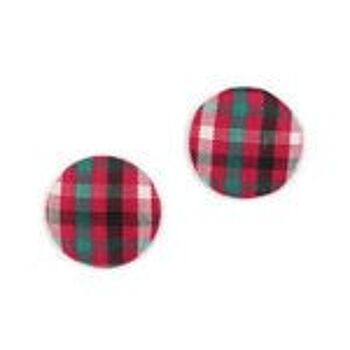 Boucles d'oreilles clip boutons recouverts tissu tartan rose noir vert 1