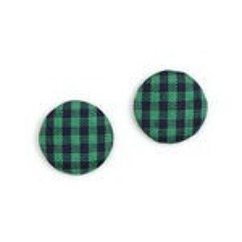 Boucles d'oreilles clip boutons recouverts de tissu vichy vert 1