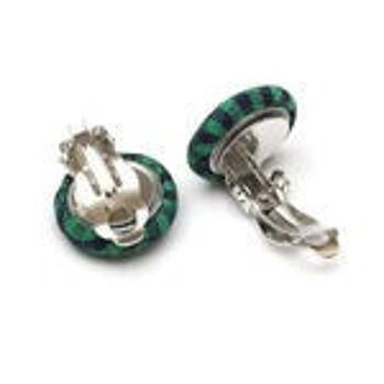 Boucles d'oreilles clip boutons recouverts de tissu vichy vert 2