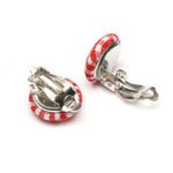 Boucles d'oreilles clip boutons recouverts de tissu vichy rouge et blanc 2