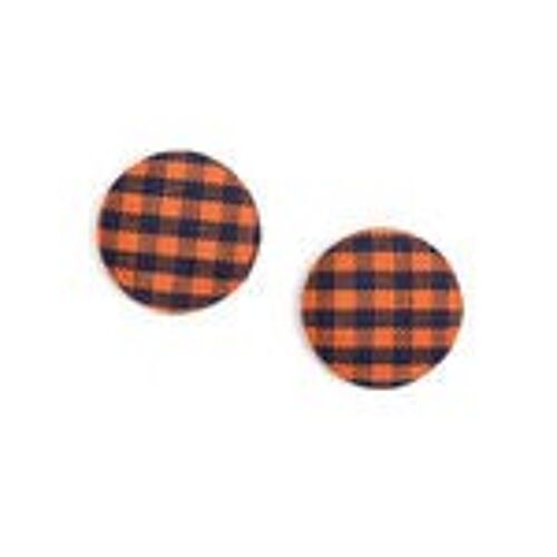 Orange gingham fabric covered button clip-on earrings