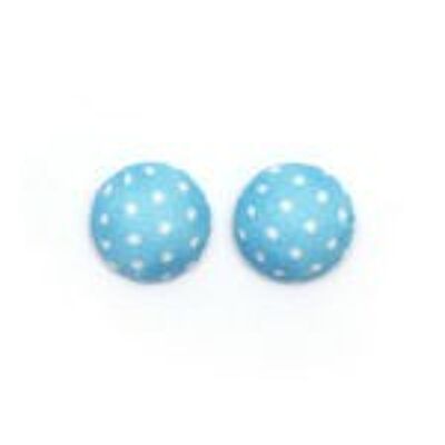 Handmade blue polka dot fabric covered button clip-on earrings
