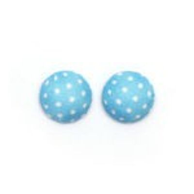 Boucles d'oreilles clip bouton recouvert de tissu à pois bleu fait main