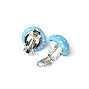 Boucles d'oreilles clip bouton recouvert de tissu à pois bleu fait main 2