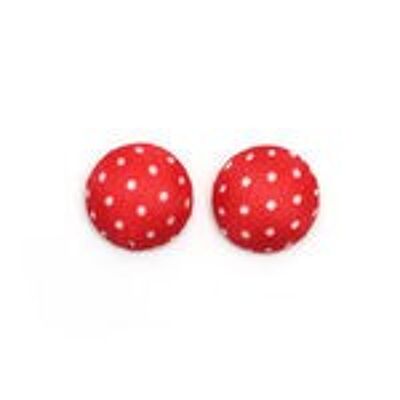 Handmade red polka dot fabric covered button clip-on earrings