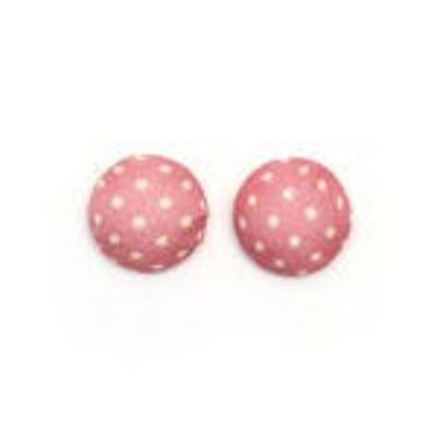 Handmade dusky pink polka dot fabric covered button clip-on earrings