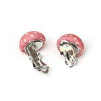 Boucles d'oreilles clip bouton recouvertes de tissu rose foncé fait main 2