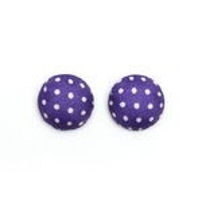 Boucles d'oreilles clip bouton recouvert de tissu violet à pois fait main