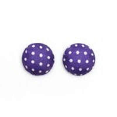 Handmade purple polka dot fabric covered button clip-on earrings