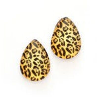 Boucles d'oreilles clip goutte verre imprimé léopard noir et jaune