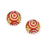 Boucles d'oreilles clip rondes verre imprimé volutes rouges