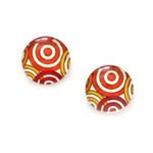 Red swirls printed glass round clip-on earrings