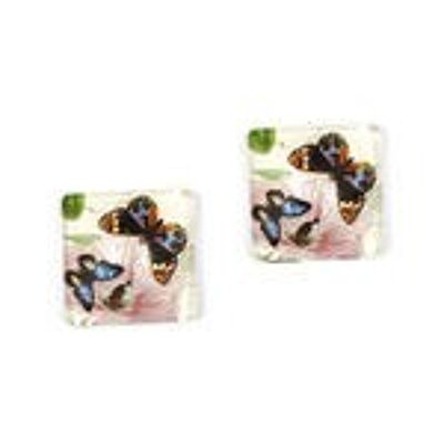 Pendientes de clip cuadrados de cristal con estampado de mariposas y flores