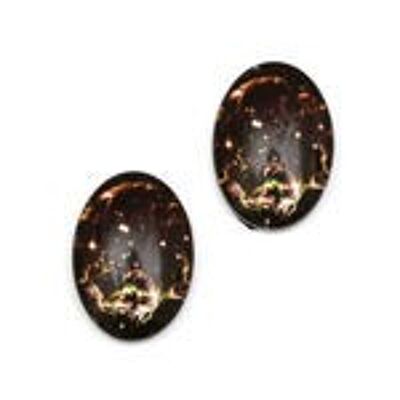 Schwarze ovale Ohrclips aus bedrucktem Glas mit Galaxiemotiv