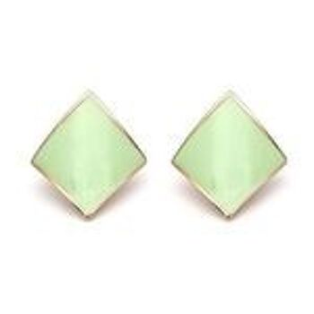 Boucles D'oreilles Clip En Forme De Diamant Courbé En Email Vert Vissé 1