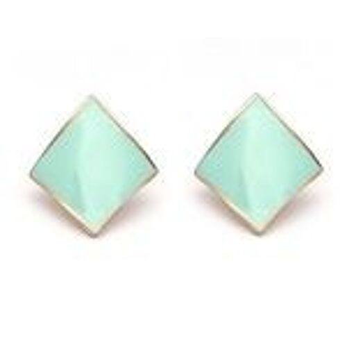 Blue Enamel Curved Diamond Shaped Screw Back Clip-on Earrings