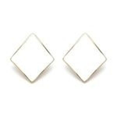 White Enamel Curved Diamond Shaped Screw Back Clip-on Earrings