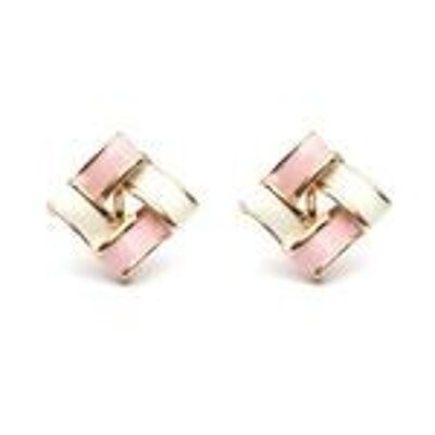 White and Pink Enamel Square Weave Gold-Tone Clip-on Earrings