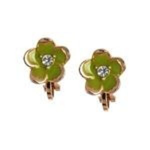 Boucles d'oreilles clip dorées fleur en cristal émail vert