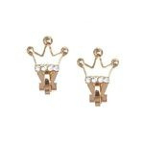 White Enamel Crown With Crystal Clip-on Earrings
