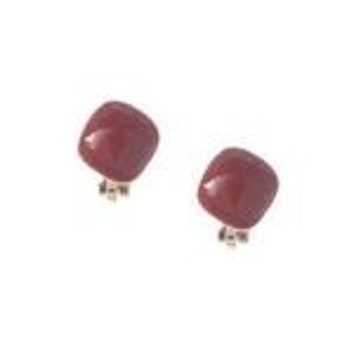 Aretes de clip en forma de diamante con esmalte rojo vino