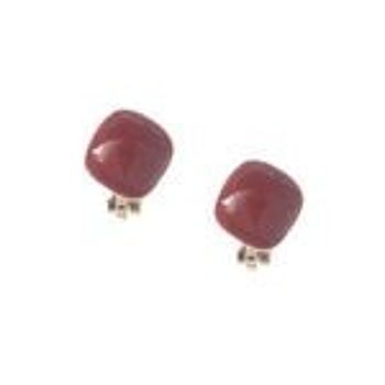 Boucles d'oreilles clip en forme de diamant en émail rouge vin 1