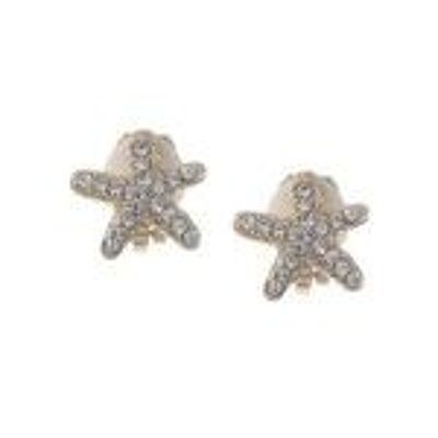 Gold Tone Crystal Starfish Clip On Earrings