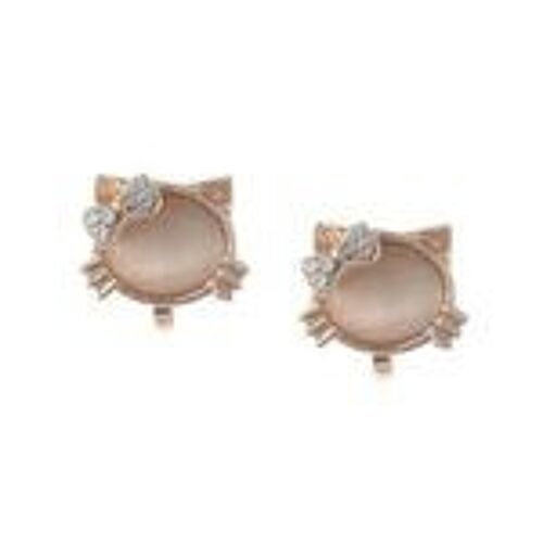 Beige Simulated Cat Eye Kitten Shape with Bow Clip On Earrings