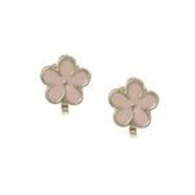 Boucles d'oreilles clip fleur en émail rose doré