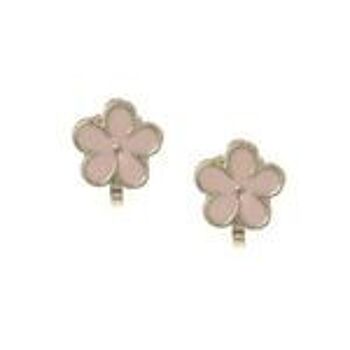 Boucles d'oreilles clip fleur en émail rose doré 1