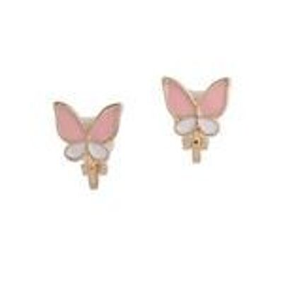 Pink and White Butterfly Clip On Earrings