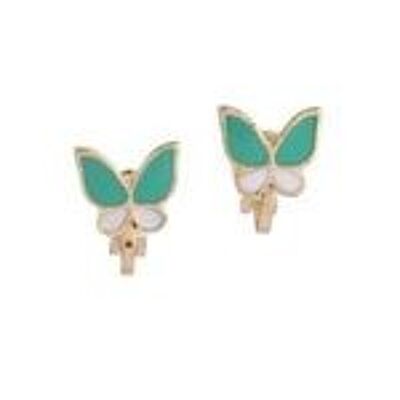 Boucles D'oreilles Clip Papillon Vert Et Blanc