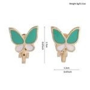 Boucles D'oreilles Clip Papillon Vert Et Blanc 2