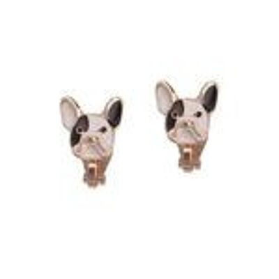 Boucles D'oreilles Clip Chien Noir Et Blanc