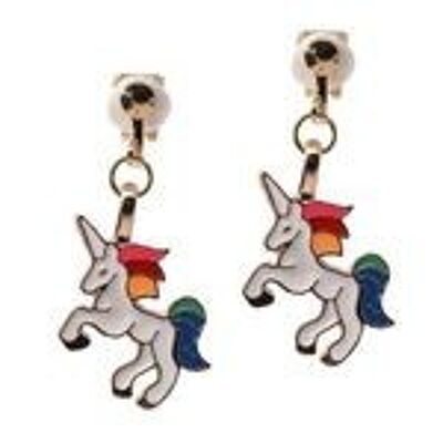 Boucles D'oreilles Pendantes À Clip Licorne Blanche