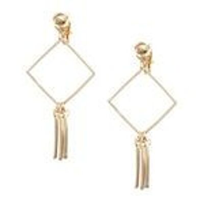 Aretes colgantes de clip en forma de diamante dorado con palos