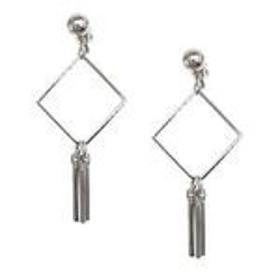 Aretes colgantes de clip en forma de diamante con palos plateados