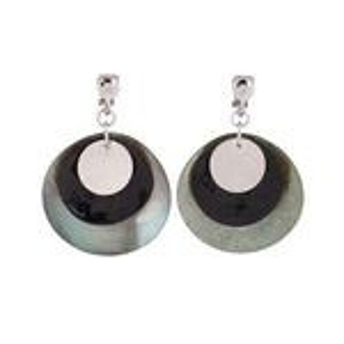 Shell Layered Disc Drop Clip On Earrings