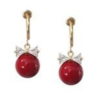 Boucles d'oreilles à clip avec nœud en zircon cubique et perle rouge