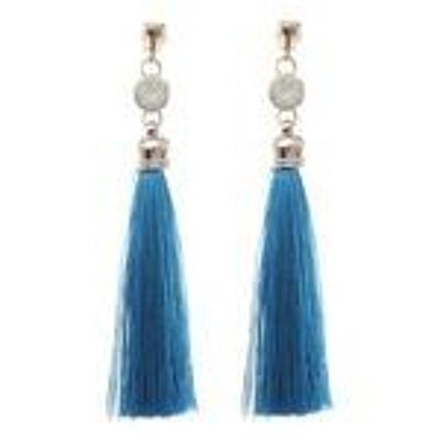 Boucles d'oreilles pendantes à clip avec pampille bleue et opale