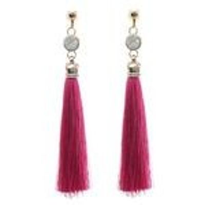 Fuchsia Tassel with Opal-esque Statement Drop Clip On Earrings