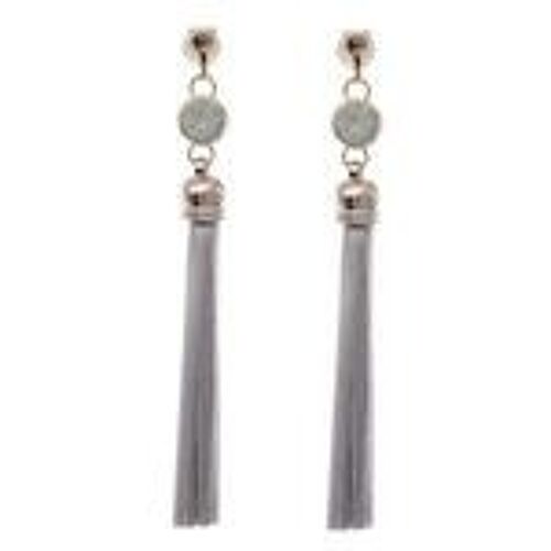 Gray Tassel with Opalesque Statement Drop Clip On Earrings