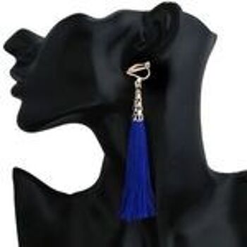 Gland Ethnique Bleu avec Boucles d'Oreilles Clip Vintage Gold Caps Statement 3