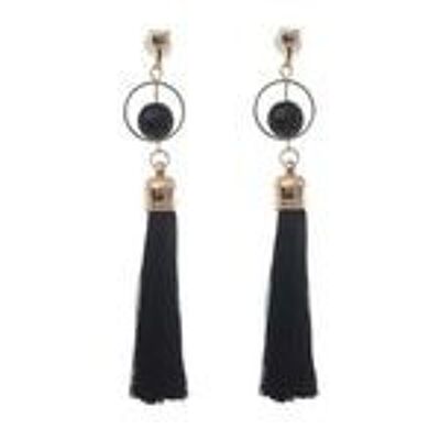 Boucles d'oreilles pendantes à pampille Boho noire avec perle et cercle