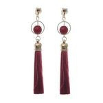 Nappa rossa bordeaux con orecchini a clip con perline e cerchi